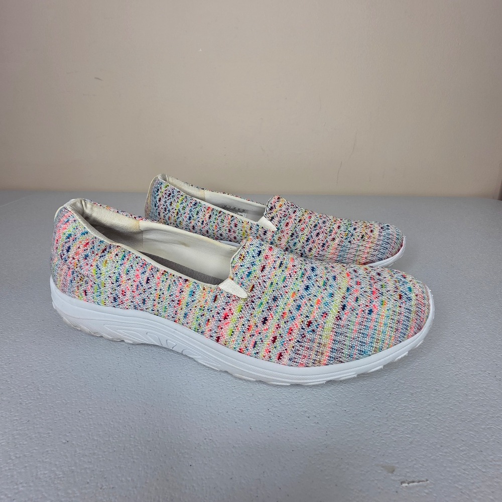 Skechers Slip-on Women Size 10 White Multi-Color Knit Walking Shoes SN 49291